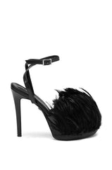 AZALEA WANG ANGELES BLACK FEATHER STILETTO SANDAL