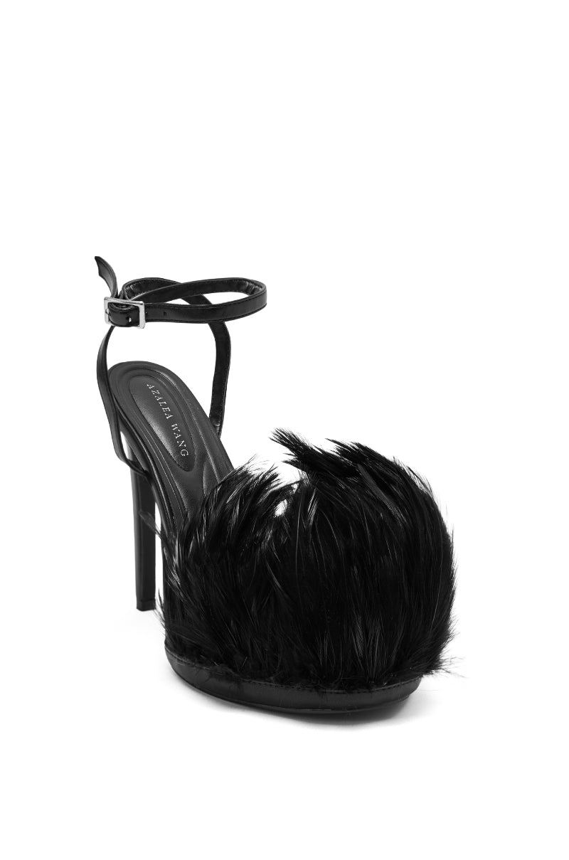 AZALEA WANG ANGELES BLACK FEATHER STILETTO SANDAL