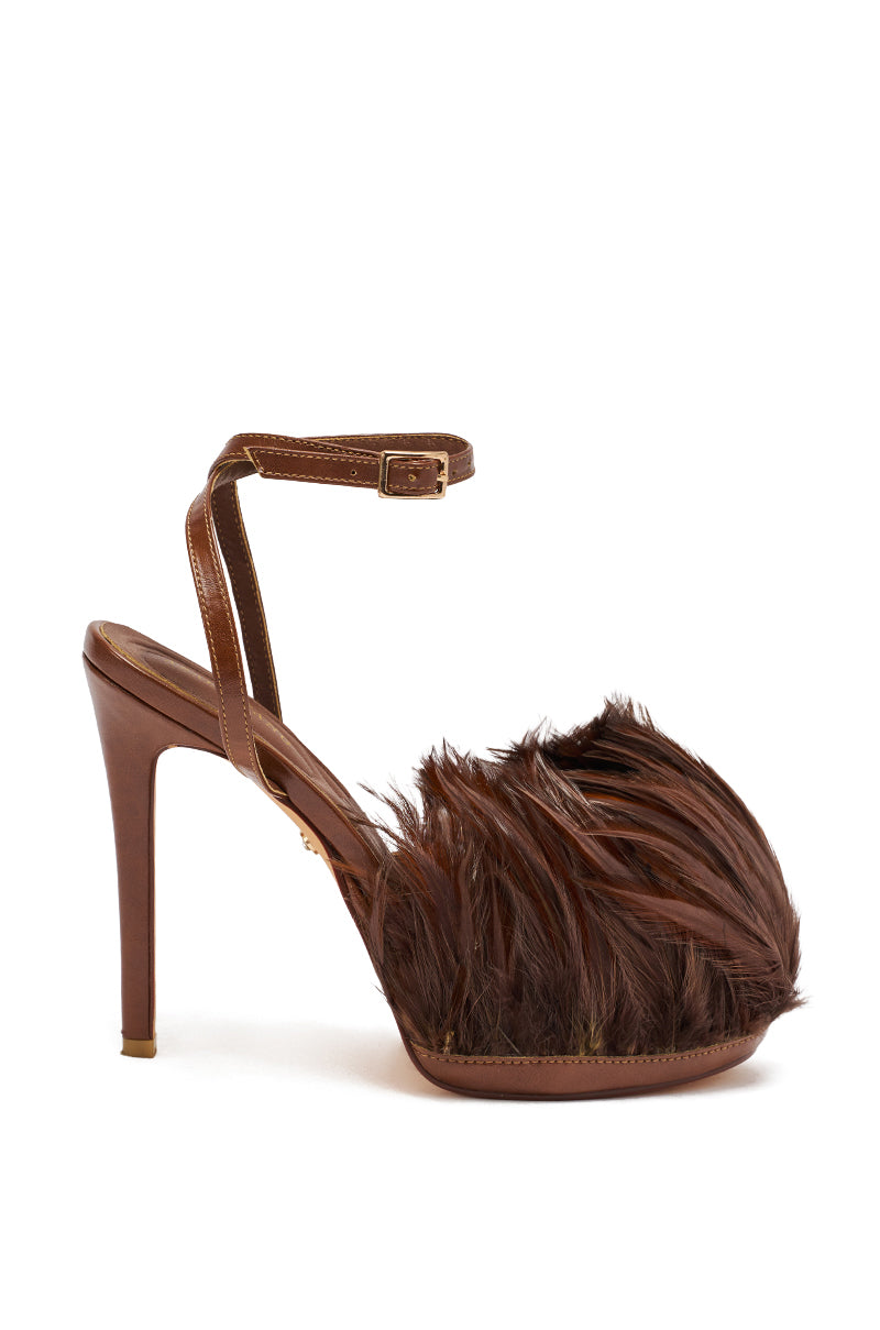 AZALEA WANG ANGELES BROWN FEATHER STILETTO SANDAL