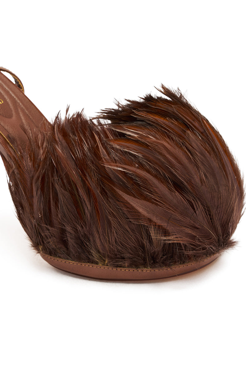 AZALEA WANG ANGELES BROWN FEATHER STILETTO SANDAL