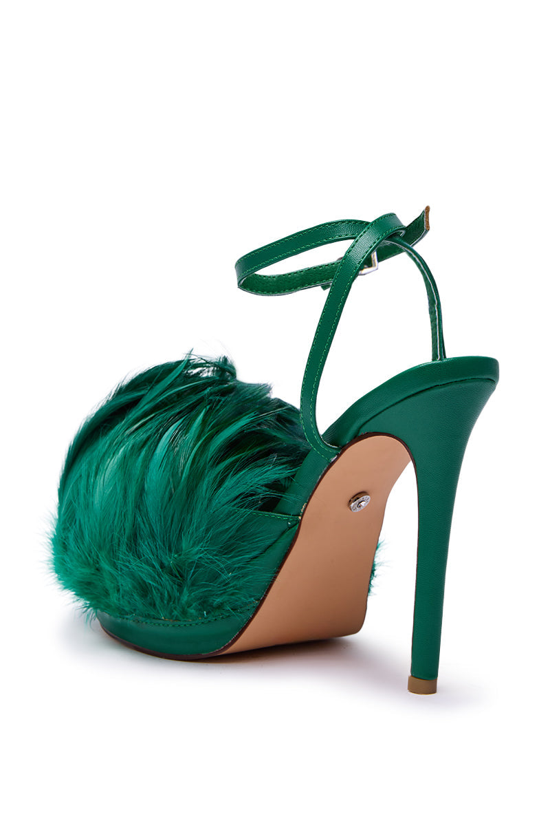 AZALEA WANG ANGELES GREEN FEATHER STILETTO SANDAL