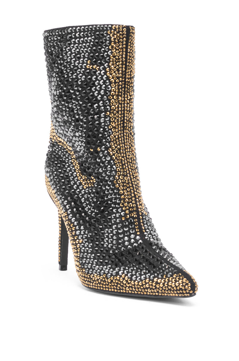 AZALEA WANG ANSLEY BLACK MULTI RHINESTONE COCKTAIL BOOTIE