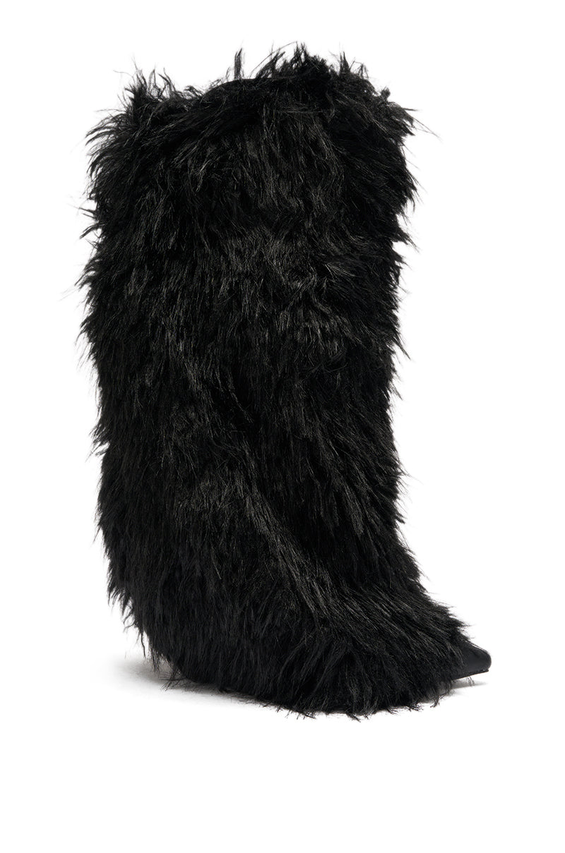 AZALEA WANG ARETE BLACK FUR STILETTO BOOT