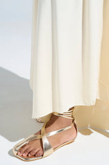 AKIRA AULORA GOLD FLAT SANDAL WITH PEEP TOE