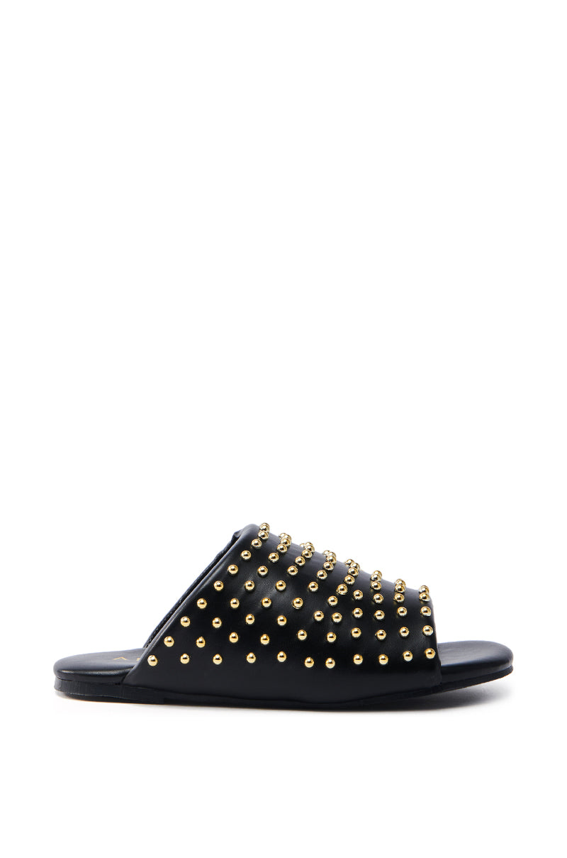 AKIRA  BAGGER STUDDED SLIP ON SANDAL IN BLACK