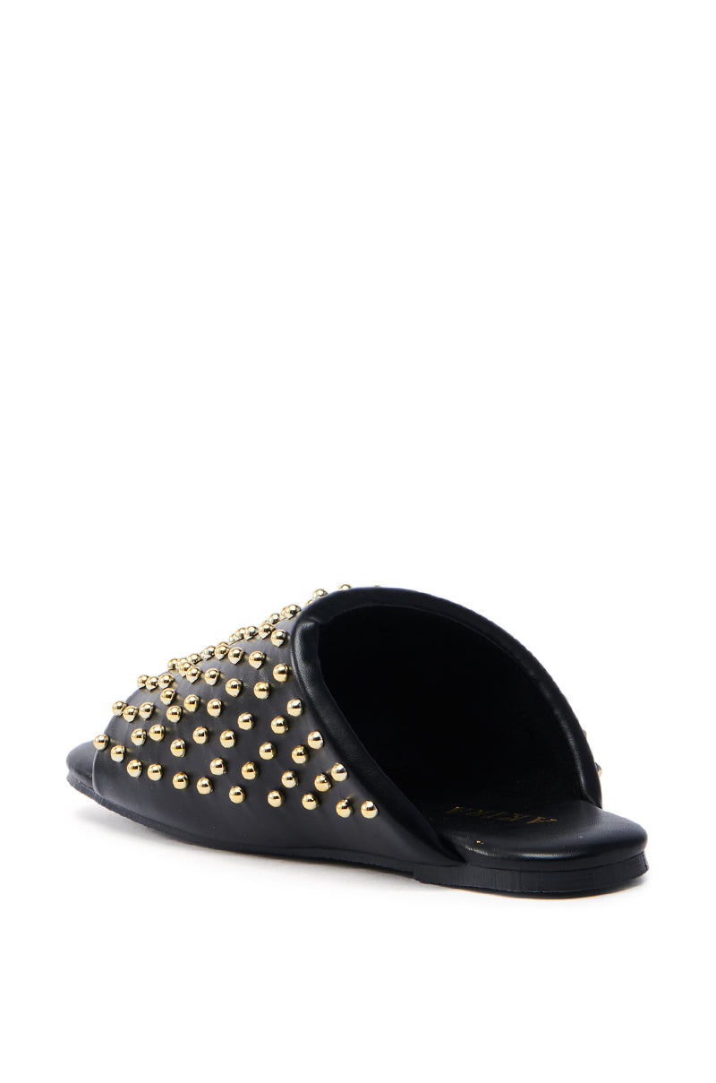 AKIRA  BAGGER STUDDED SLIP ON SANDAL IN BLACK