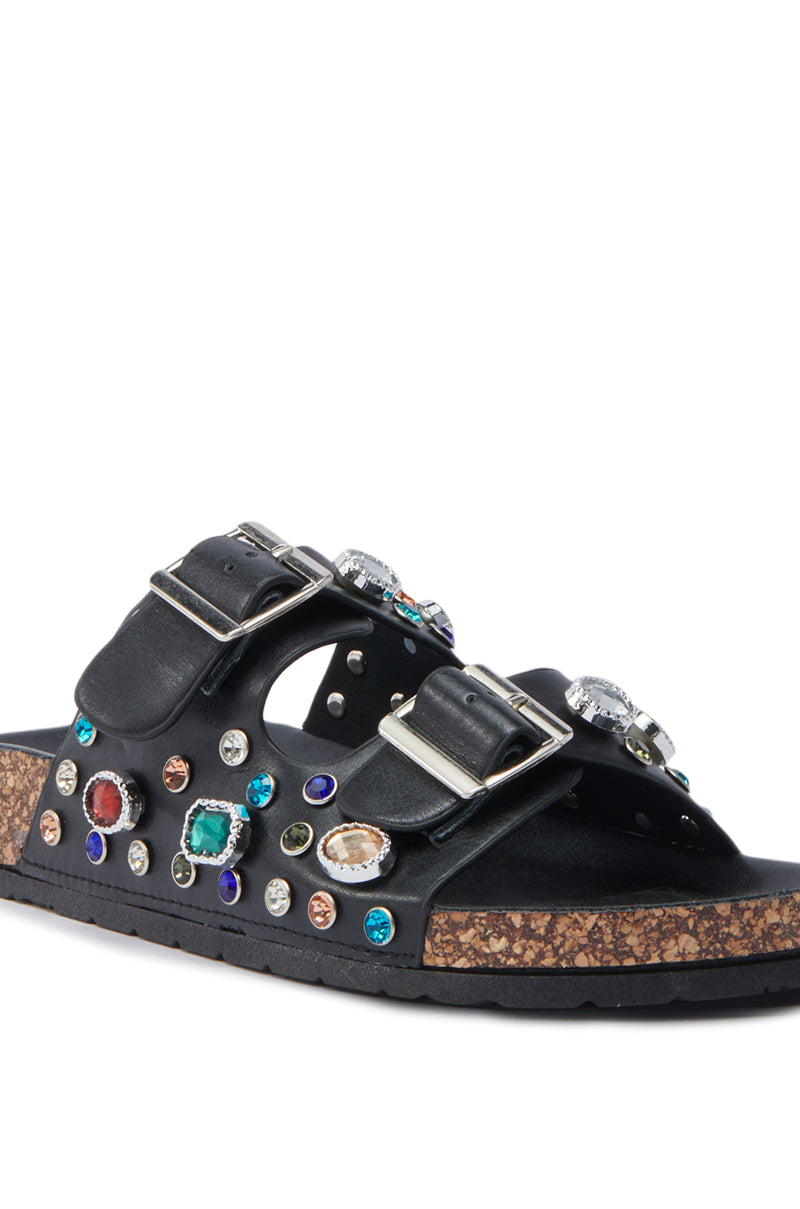 AKIRA BAYLEAVES SLIP ON BLACK SANDAL