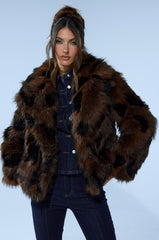 SHORTIE FUR COAT IN BROWN MULTI