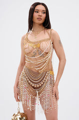 NAMIKA LAYERED CHAIN AND PEARL MINI DRESS