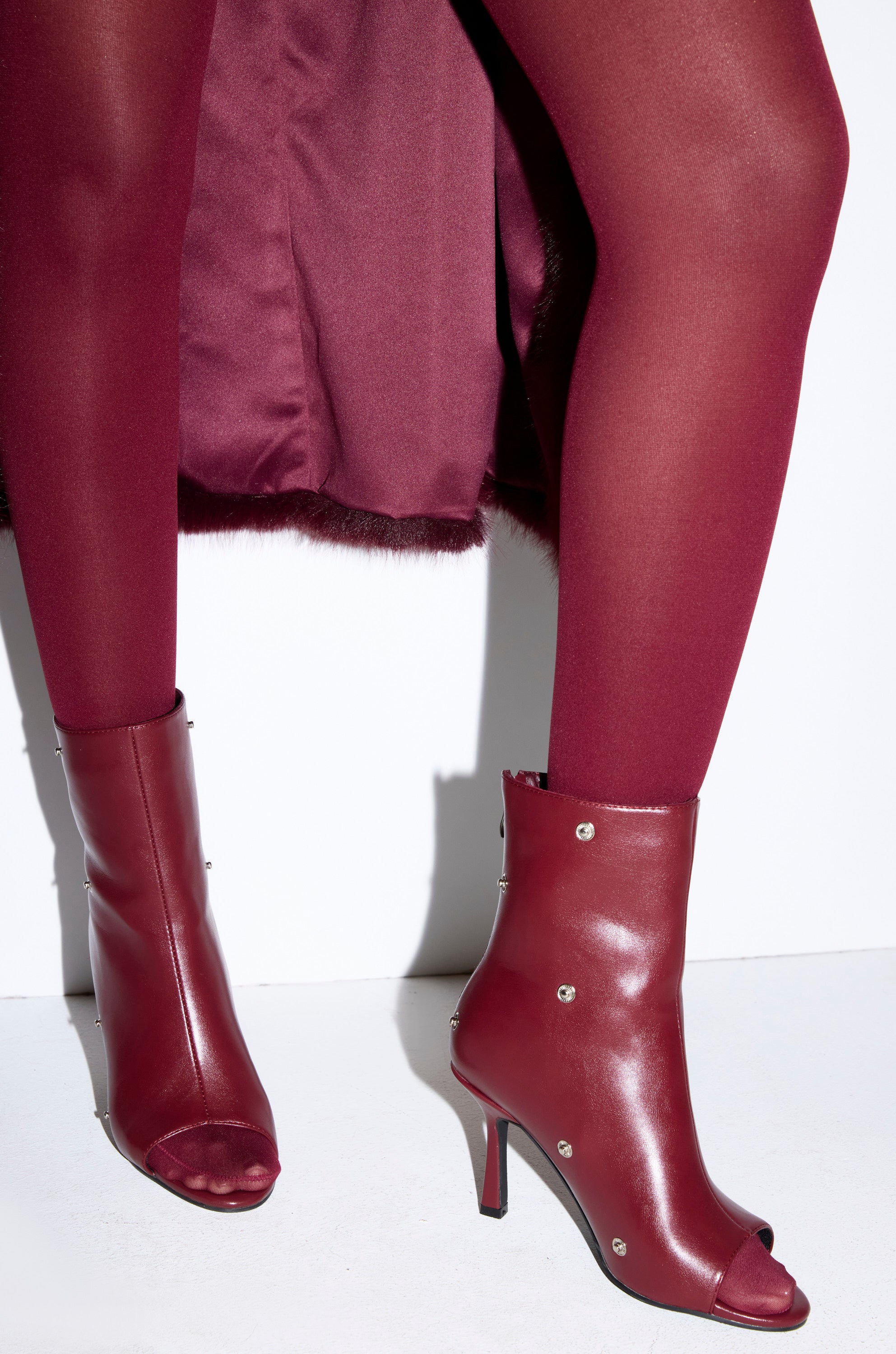 AZALEA WANG BIRDSONG BURGUNDY SNAP OPEN TOE STILETTO BOOTIE