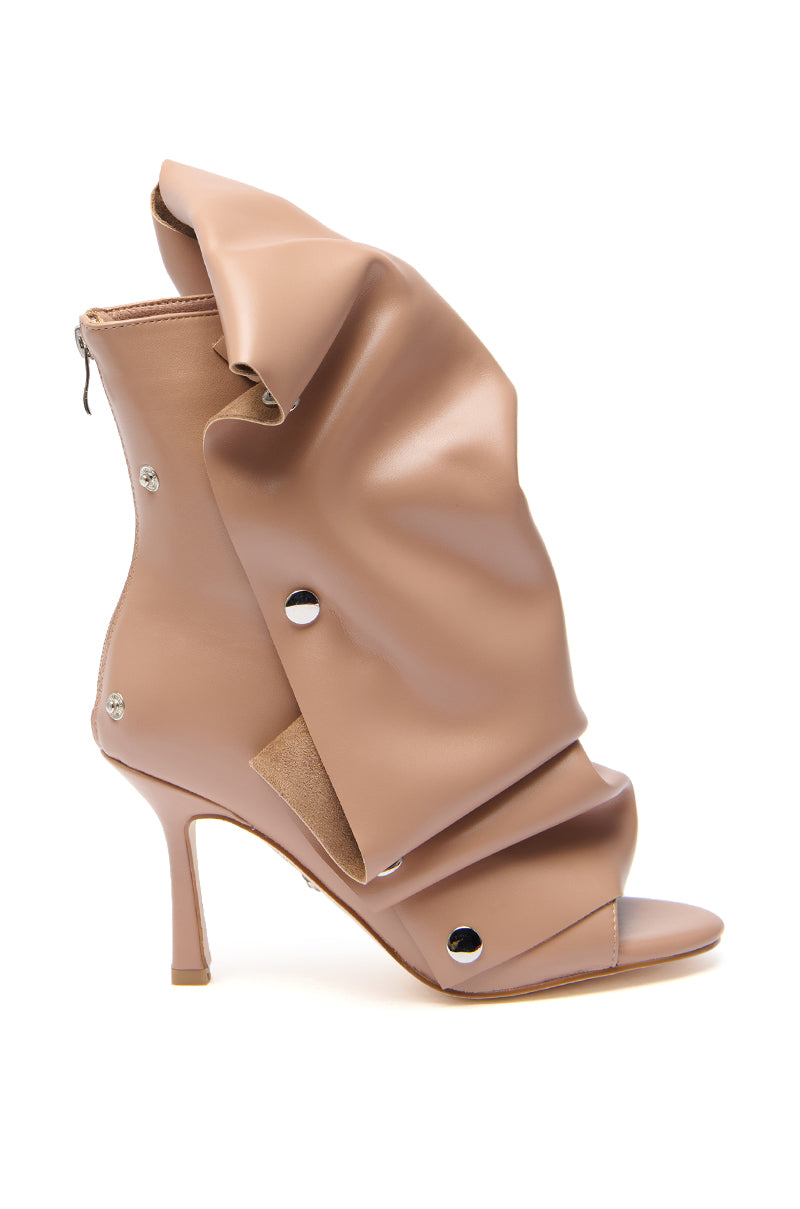 AZALEA WANG BIRDSONG SNAP OPEN-TOE BOOTIE IN MOCHA