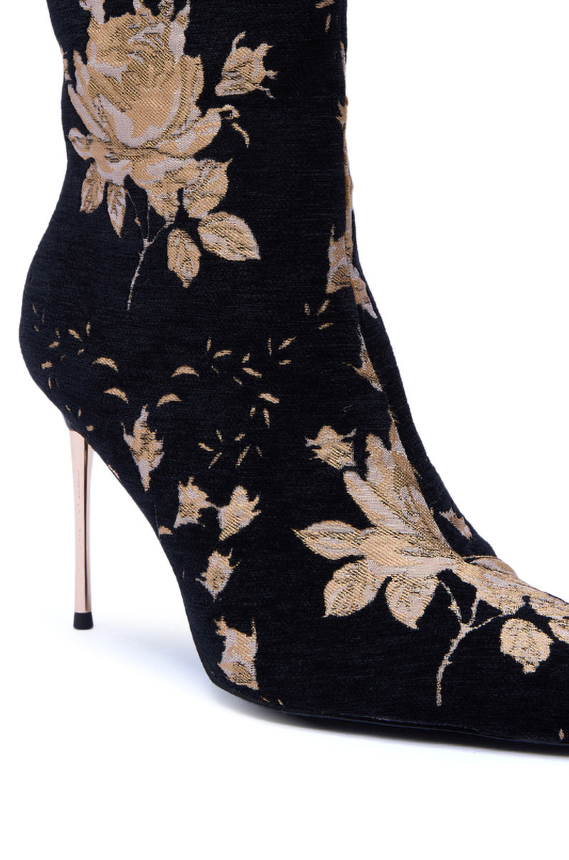 AZALEA WANG CALEAN BLACK MULTI BROCADE STILETTO BOOTIE