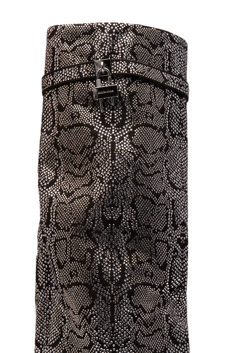 AZALEA WANG CAPRICORN RHINESTONE SNAKE PATTERN WEDGE FOLD OVER BOOT