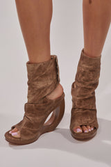AZALEA WANG CIRCOS BROWN WEDGE BOOTIE