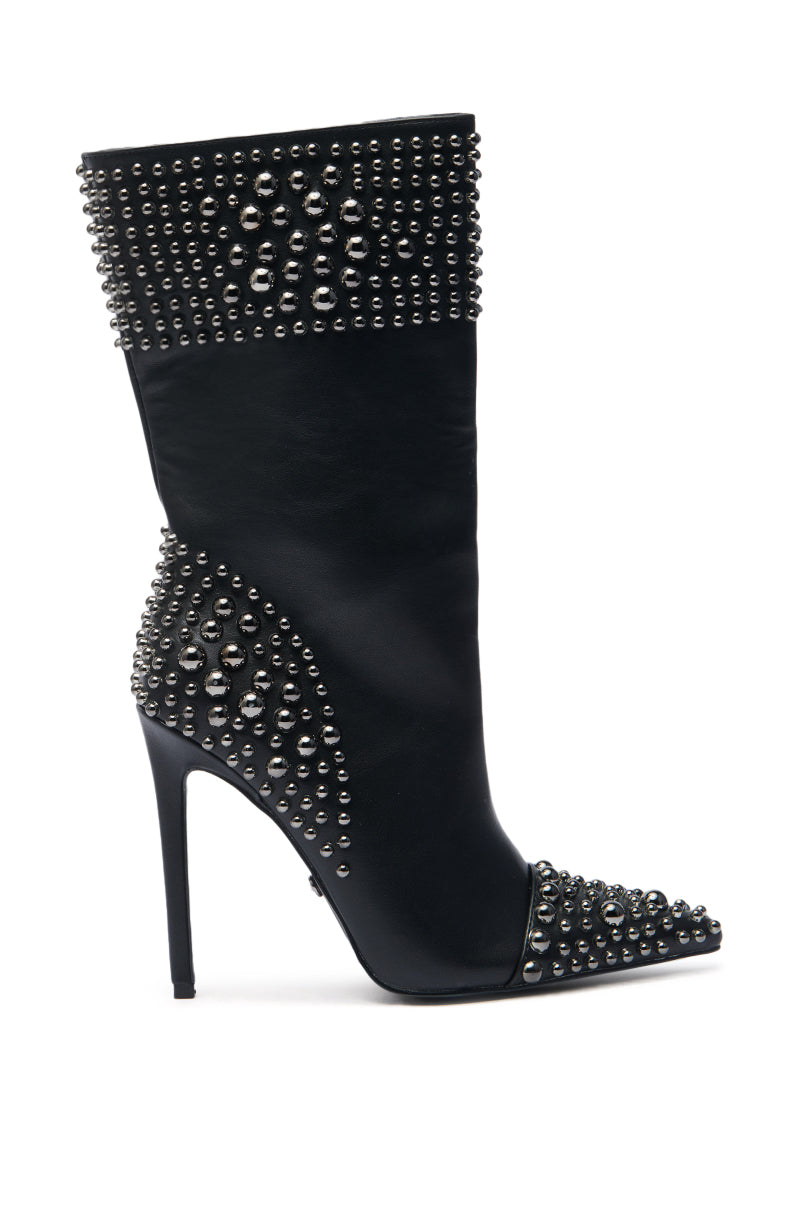 AZALEA WANG CRESSINDA BLACK GUNMETAL DOME STUD STILETTO BOOTIE