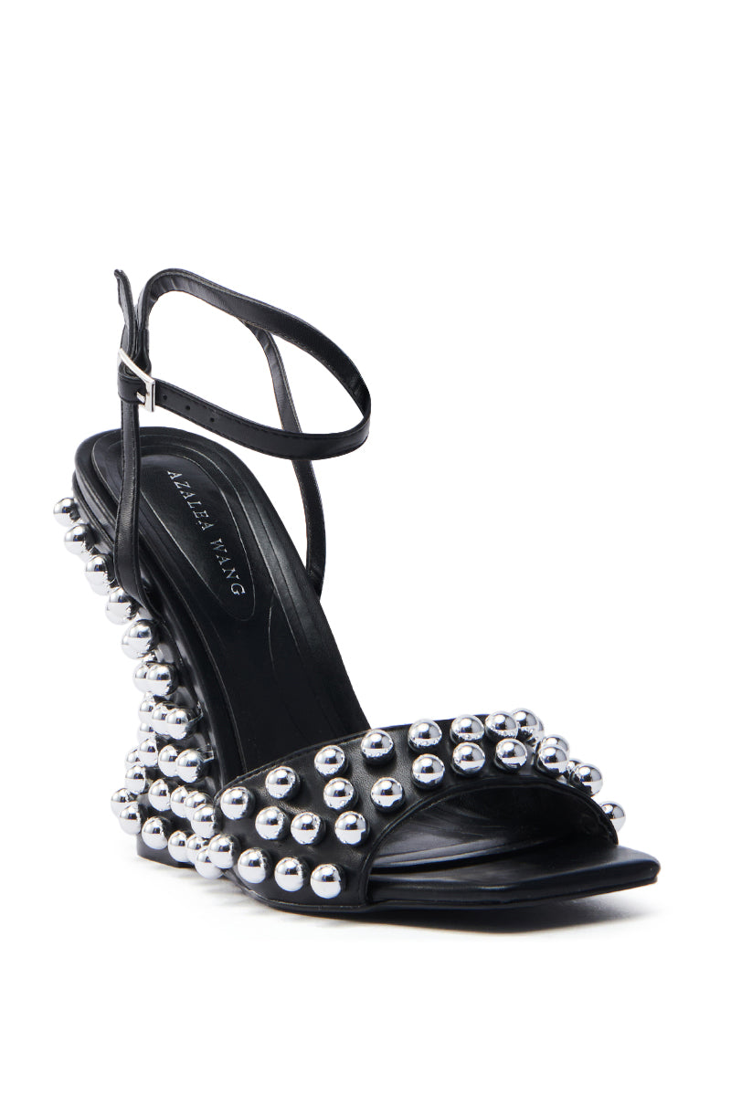 AZALEA WANG CYBELE BLACK EMBELLISHED WEDGE SANDAL