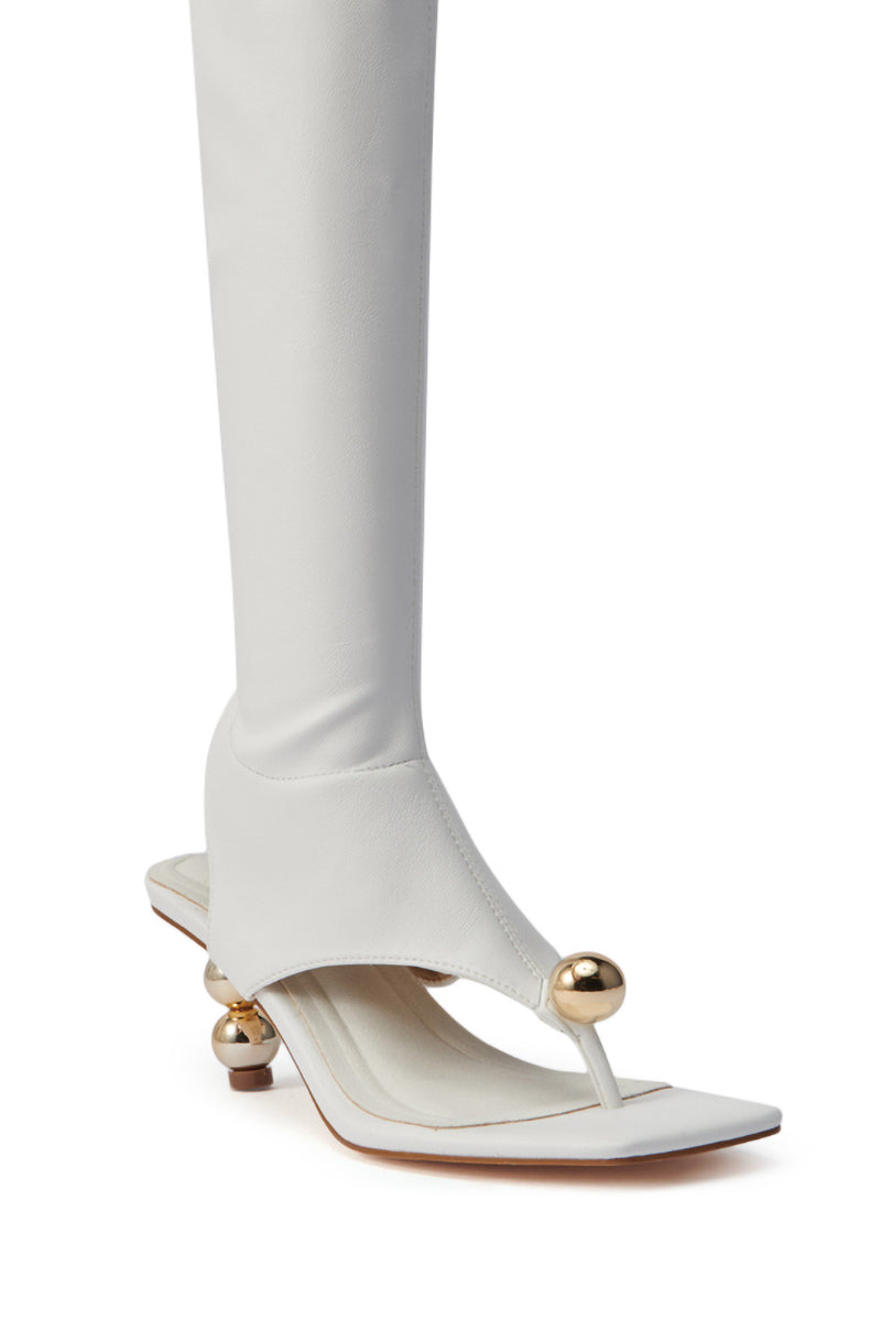 AZALEA WANG DIPPIN DOT WHITE STRETCH SANDAL BOOT
