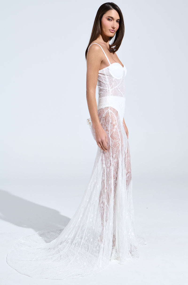 TROUBLES HERE LACE MAXI DRESS IN WHITE