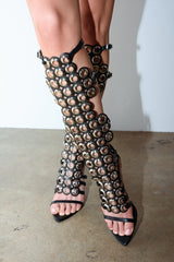 AZALEA WANG ELLINOR BLACK GROMMET DETAIL GLADIATOR SANDAL