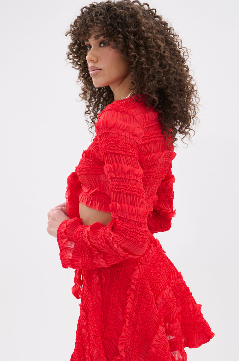 GIMME MORE TIE FRONT SLINKY BLOUSE IN RED