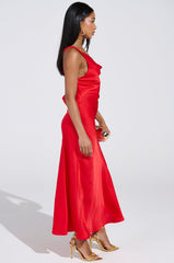 BELLA SATIN MAXI DRESS IN RED