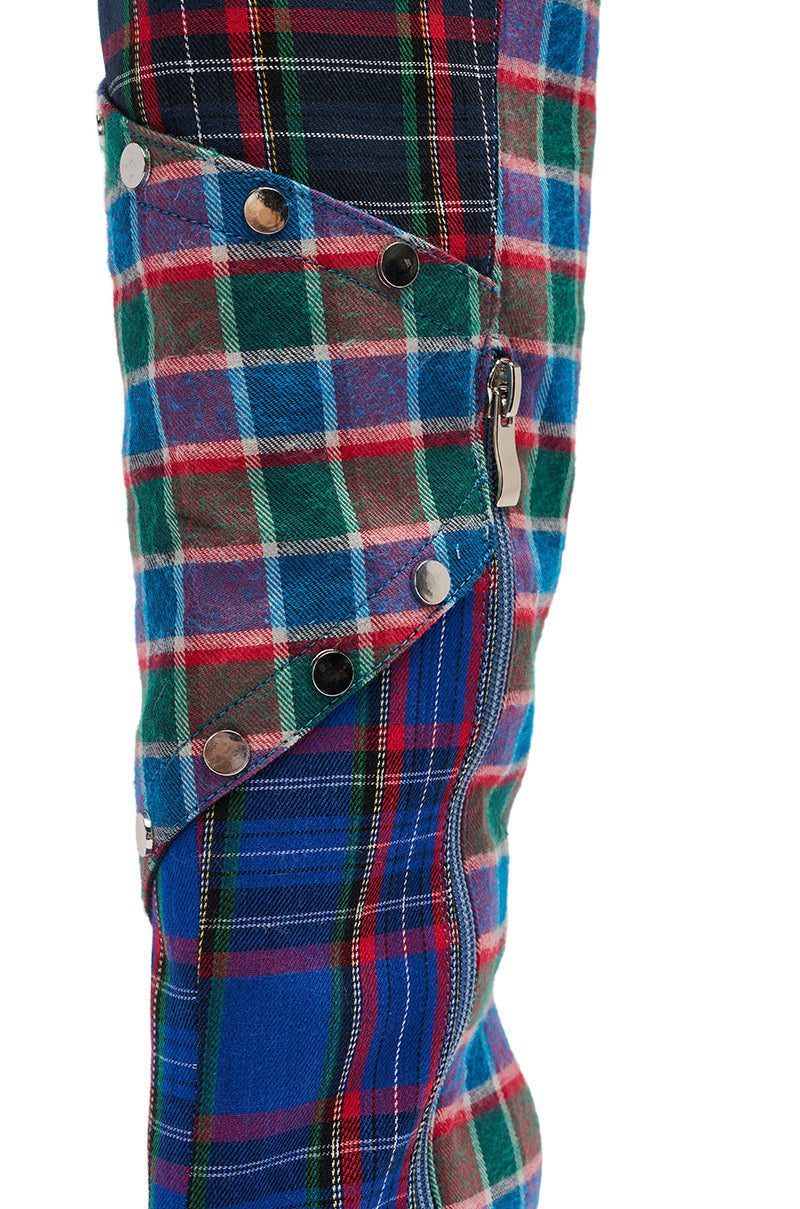 AZALEA WANG FENMORE PLAID MULTI COLOR BLOCKED STILETTO BOOT
