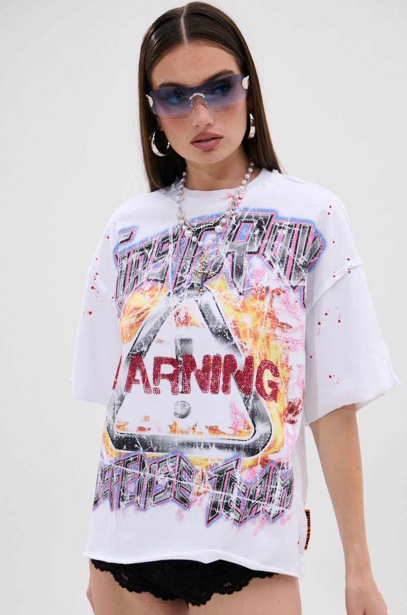 WARNING SIGNS CROPPED GRAPHIC TEE