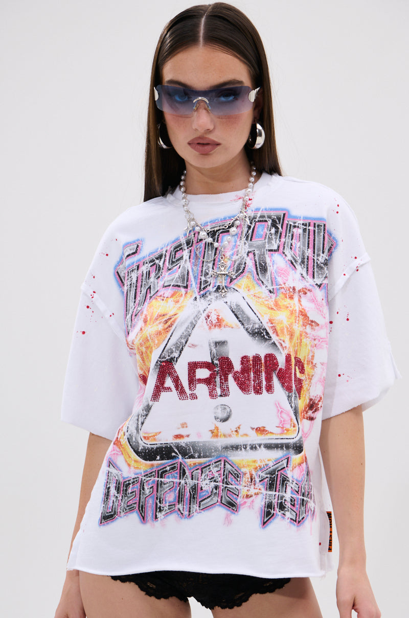 WARNING SIGNS CROPPED GRAPHIC TEE