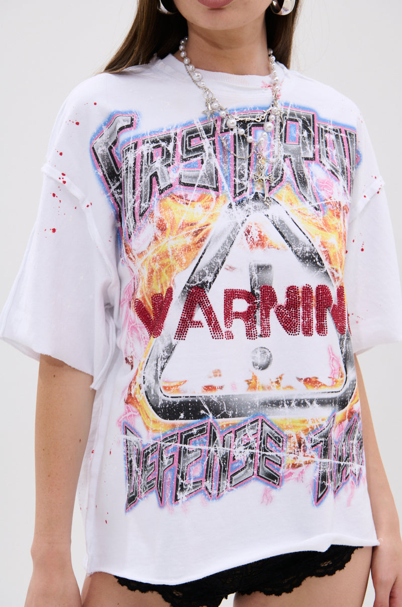 WARNING SIGNS CROPPED GRAPHIC TEE