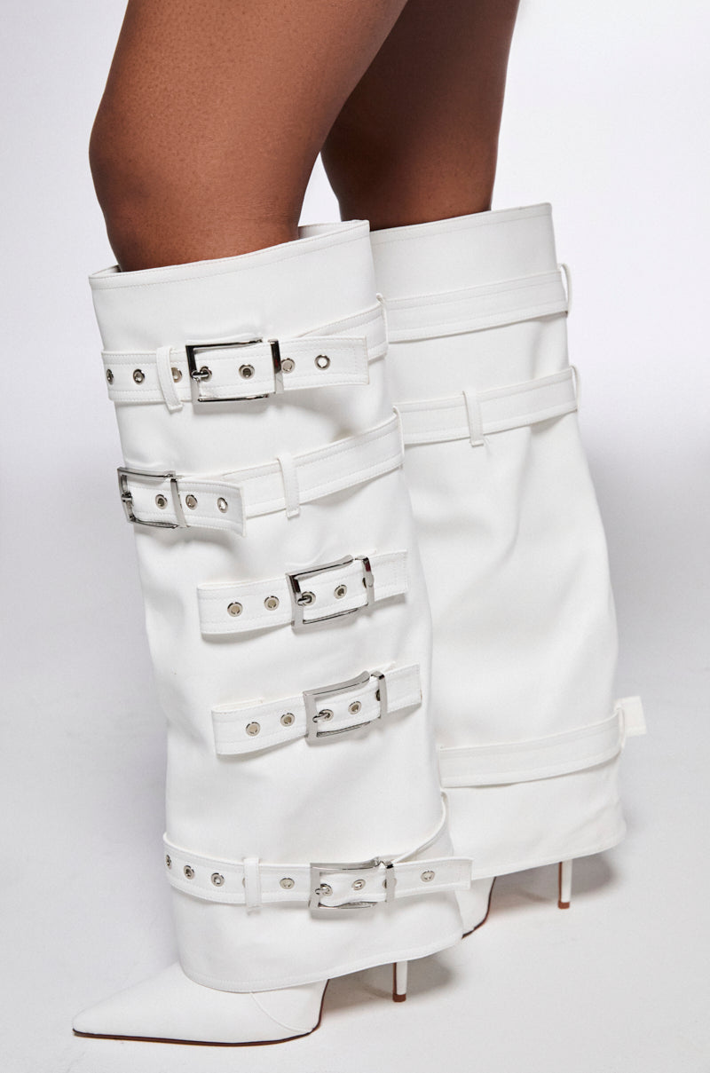 AZALEA WANG FROST WHITE BELTED STILETTO BOOT