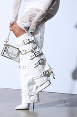 AZALEA WANG FROST WHITE BELTED STILETTO BOOT