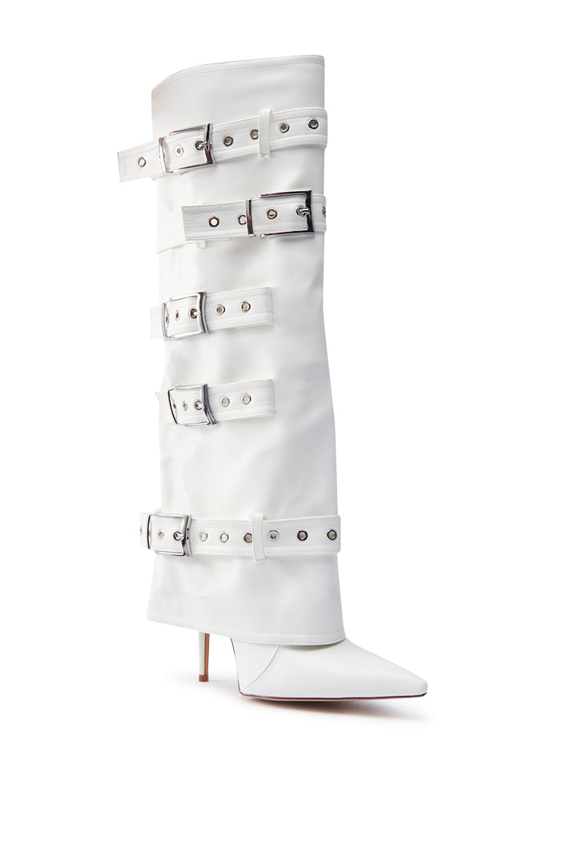 AZALEA WANG FROST WHITE BELTED STILETTO BOOT
