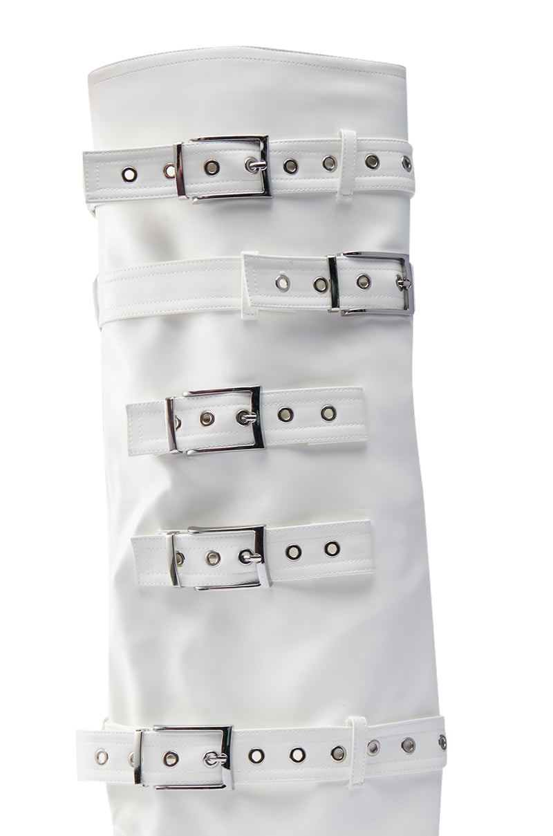 AZALEA WANG FROST WHITE BELTED STILETTO BOOT