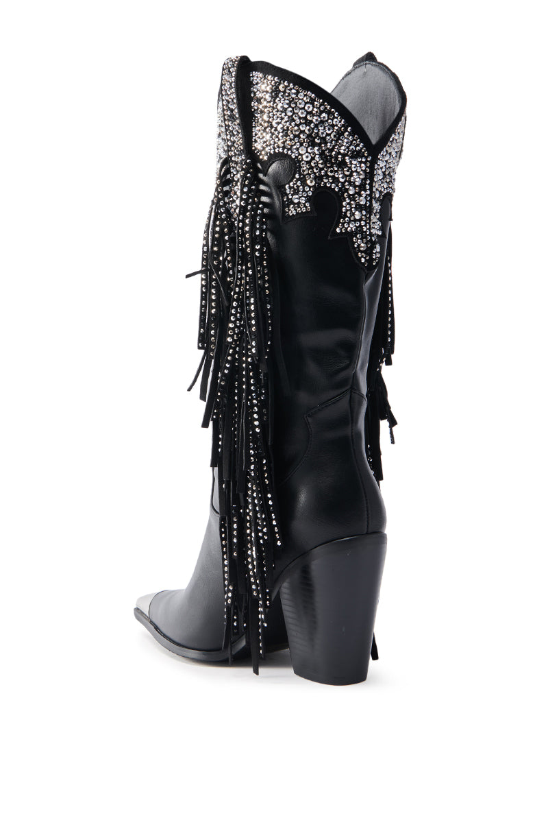 AZALEA WANG FULLER BLACK RHINESTONE EMBELLISHED COWBOY BOOT
