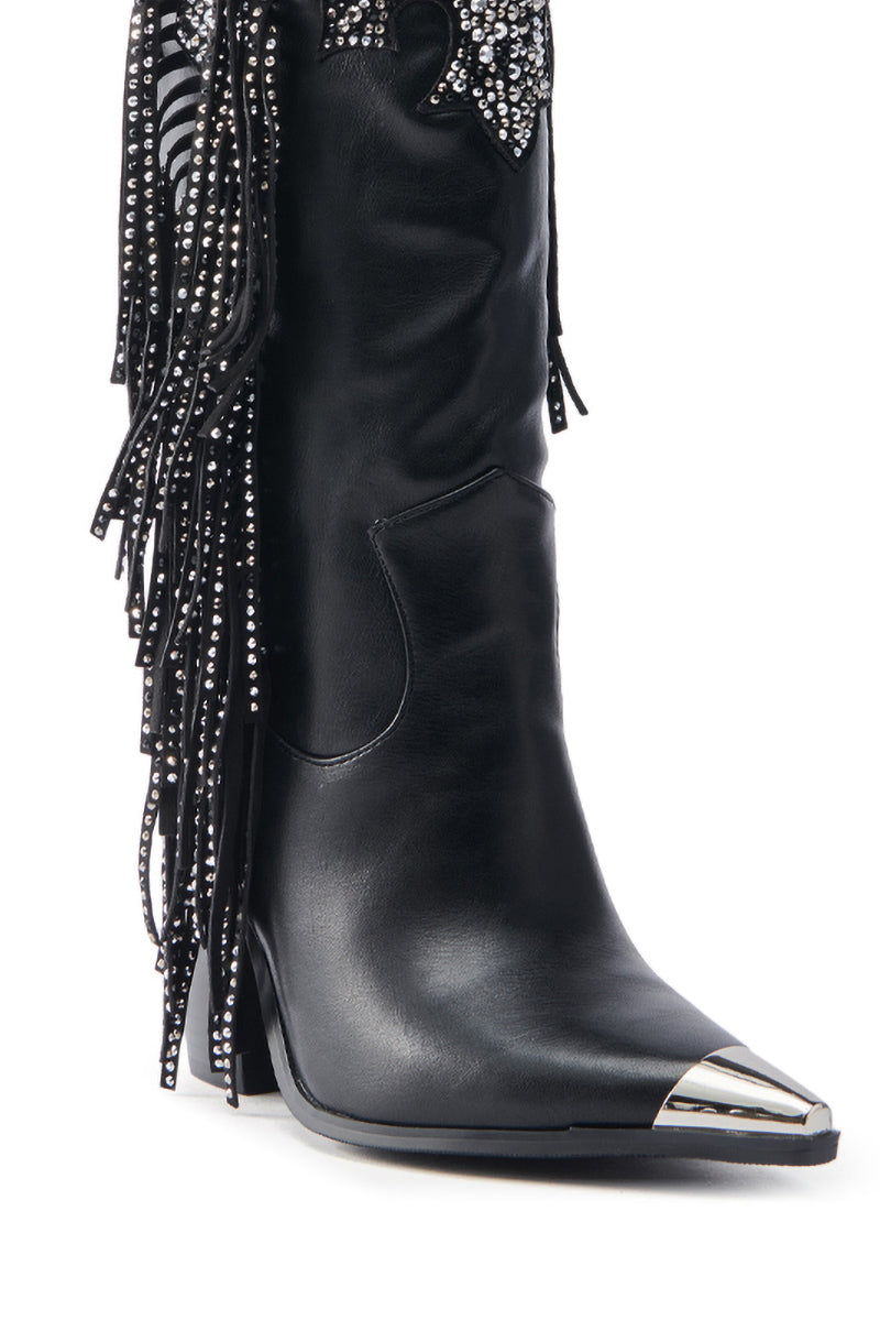 AZALEA WANG FULLER BLACK RHINESTONE EMBELLISHED COWBOY BOOT