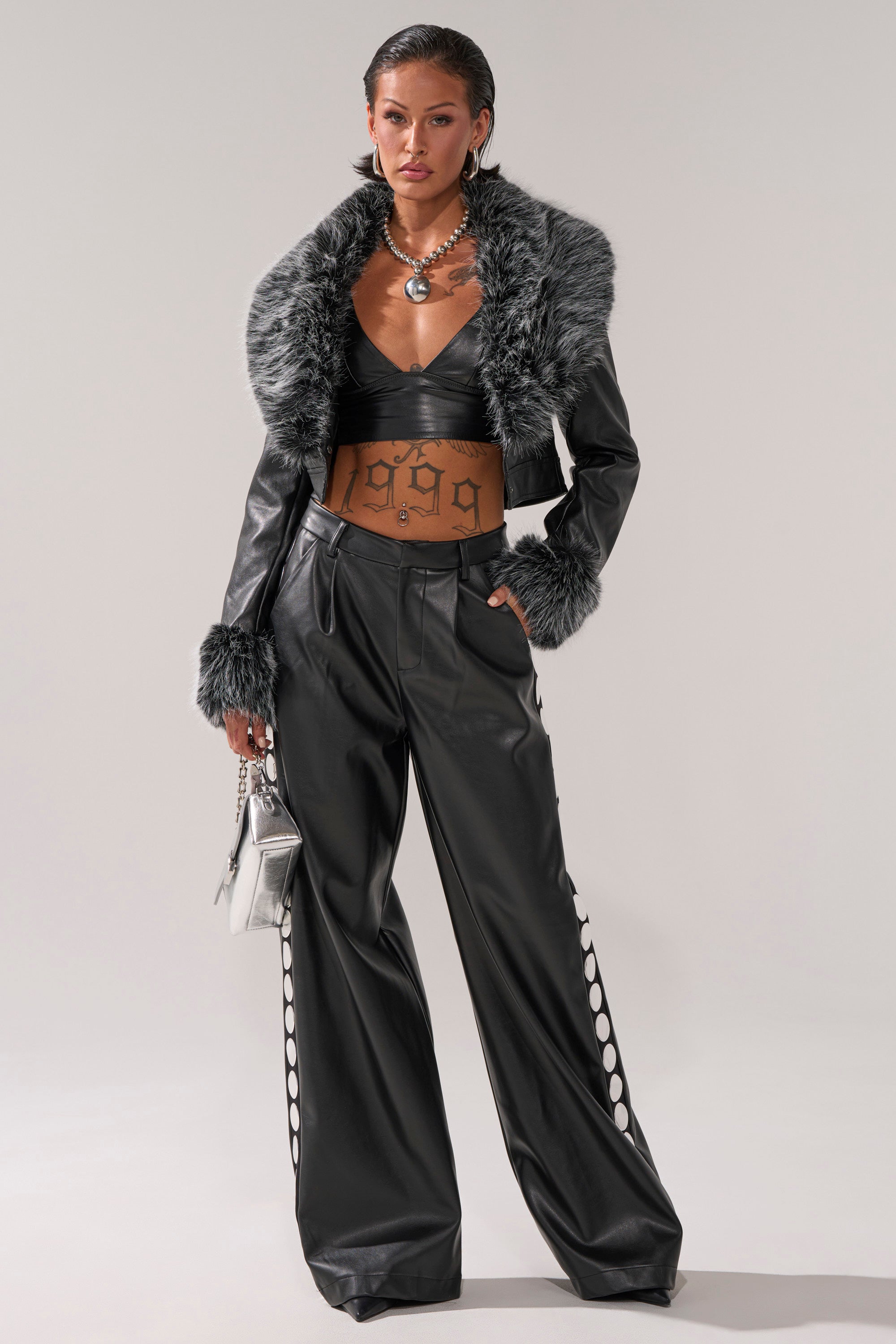 GISELE CROP MOTO BLAZER IN BLACK GREY