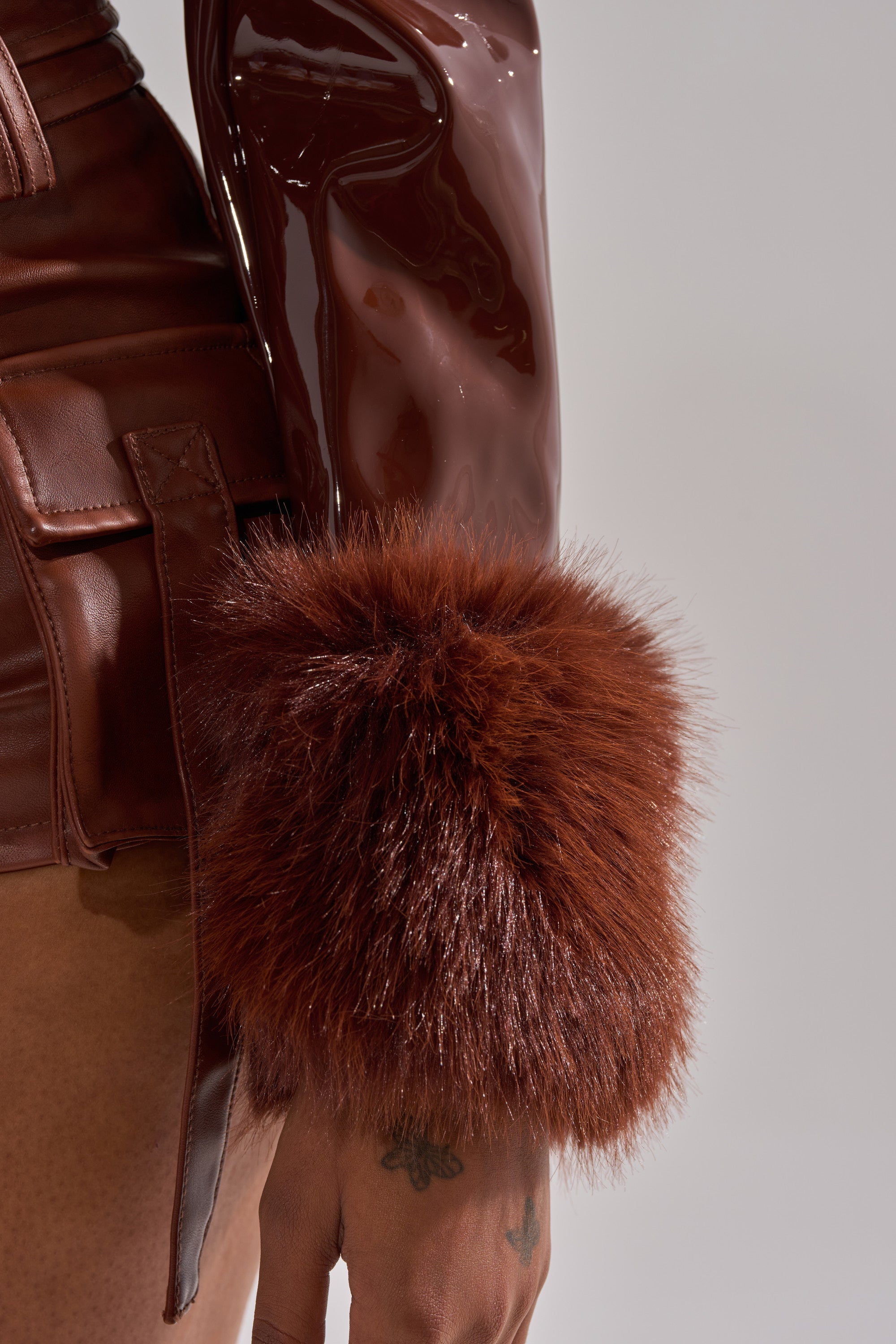 GISELE FUR TRIM MOTO IN PATENT