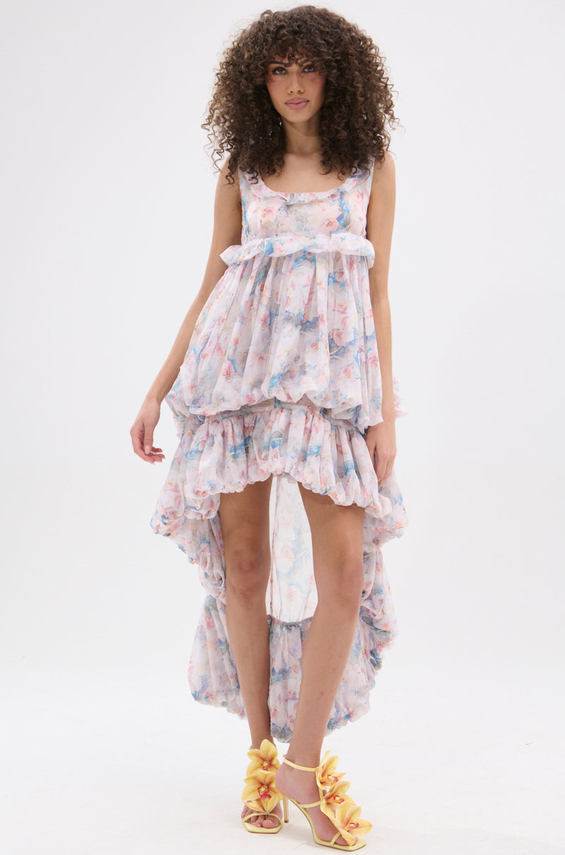 THROUGH THE MEADOW RUFFLE HIGH LOW DRESS