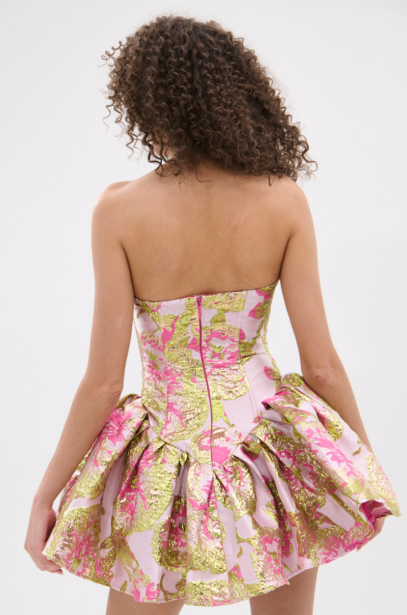 PRETTY IN PINK BROCADE MINI DRESS