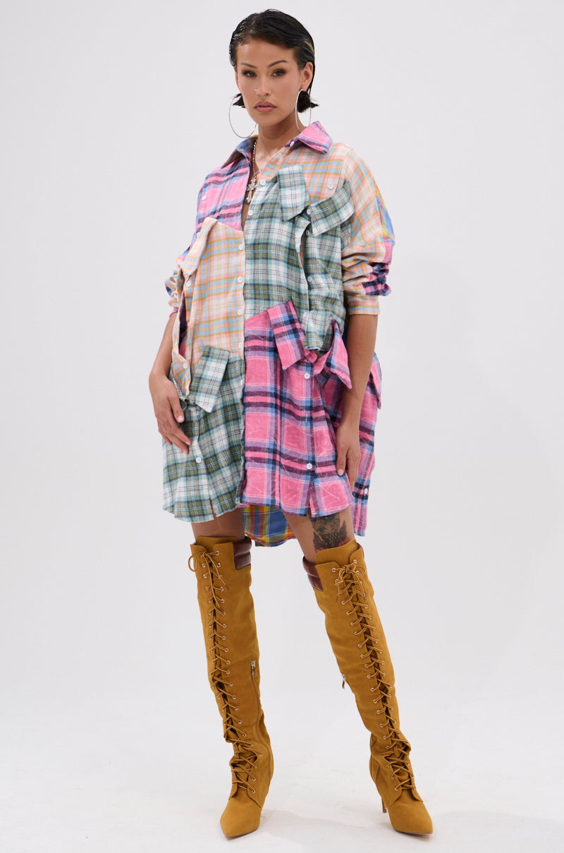 WILD CHILD PLAID SHIRT DRESS