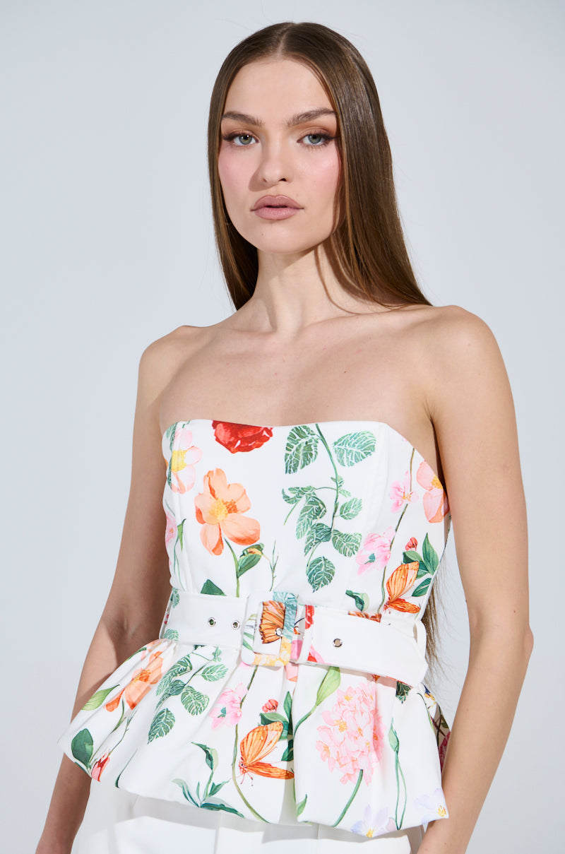 IRIS FLORAL PEPLUM BLOUSE