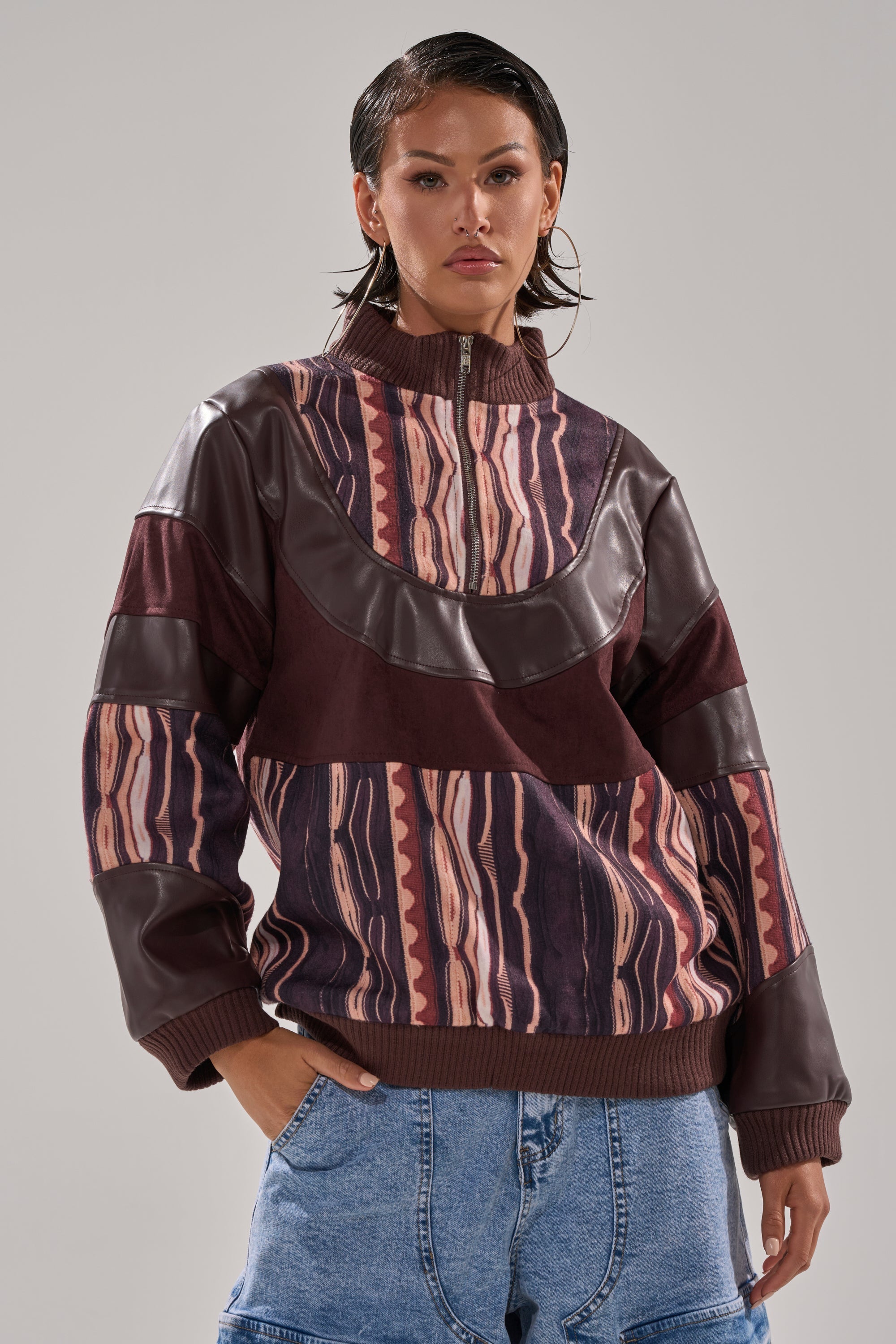 CRAZY IN LOVE FAUX LEATHER SWEATSHIRT