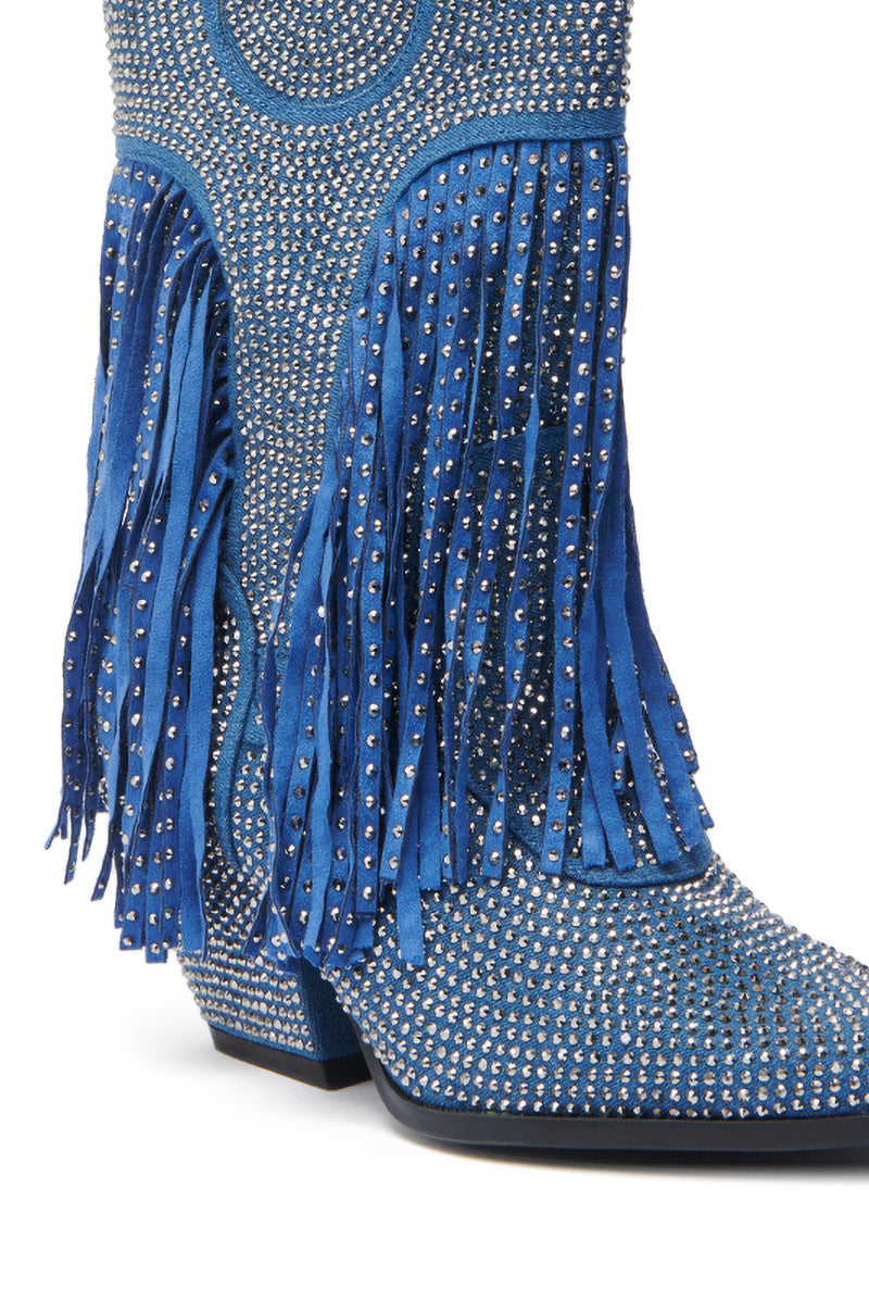 AZALEA WANG GREIA DENIM RHINESTONE COWBOY BOOTIE