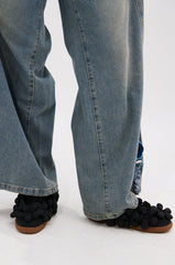 AZALEA WANG GREYI BLACK PUFF FLORAL FLAT SNEAKER