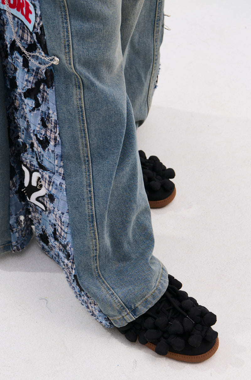 AZALEA WANG GREYI BLACK PUFF FLORAL FLAT SNEAKER