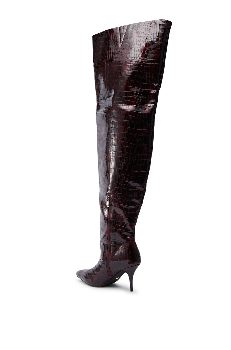 AZALEA WANG HALINA BURGUNDY CROC STILETTO BOOT