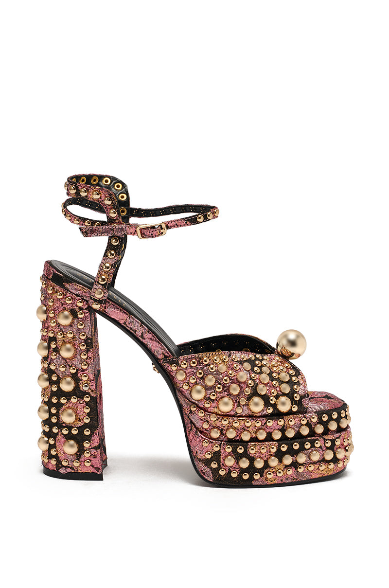 AKIRA HANNESS BLACK MULTI BROCADE EMBELLISHED CHUNKY SANDAL