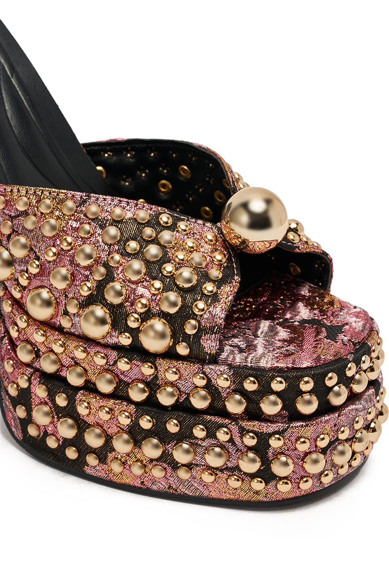 AKIRA HANNESS BLACK MULTI BROCADE EMBELLISHED CHUNKY SANDAL