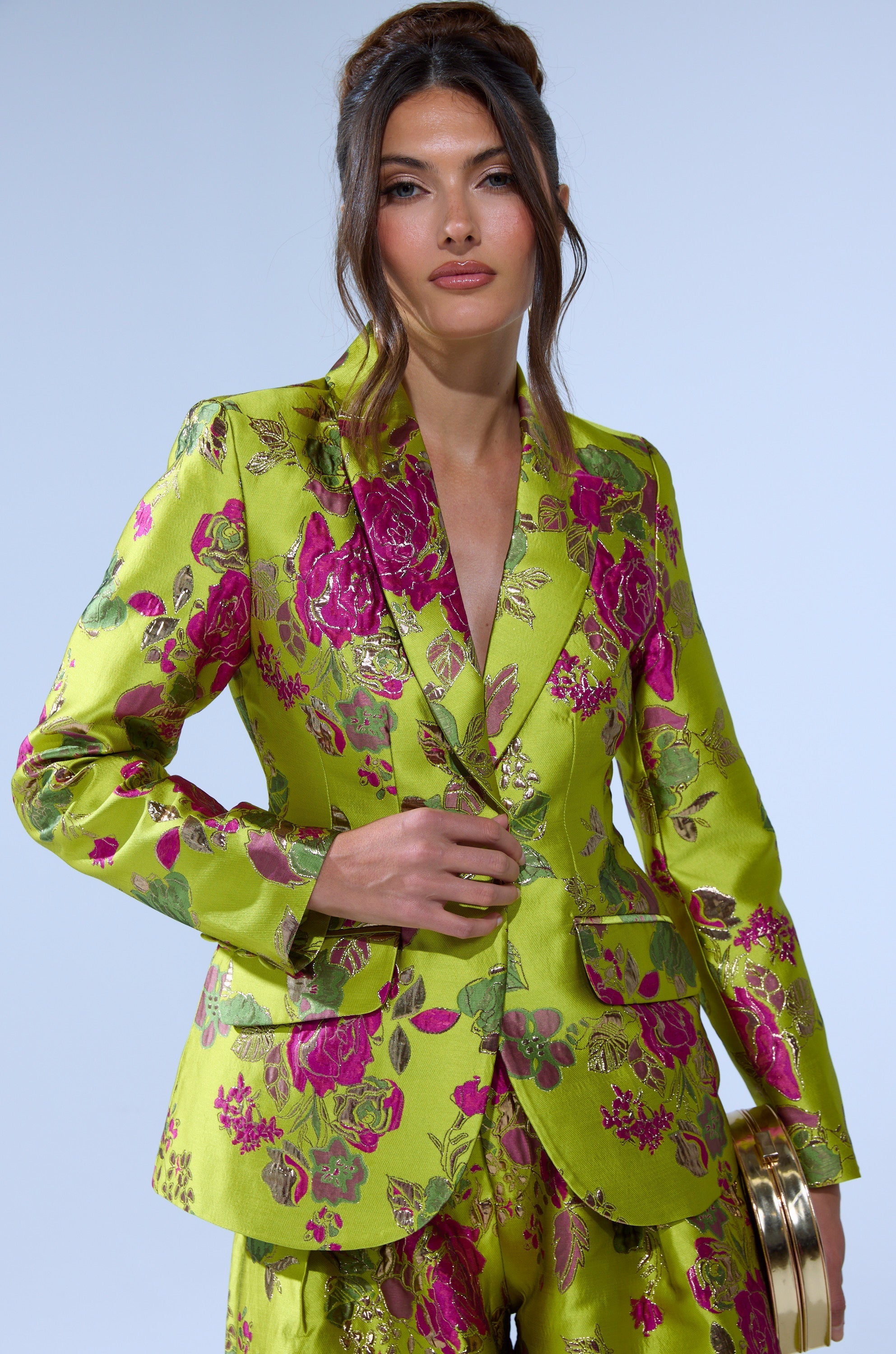 BUY MYSELF FLOWERS BROCADE BLAZER IN LIME