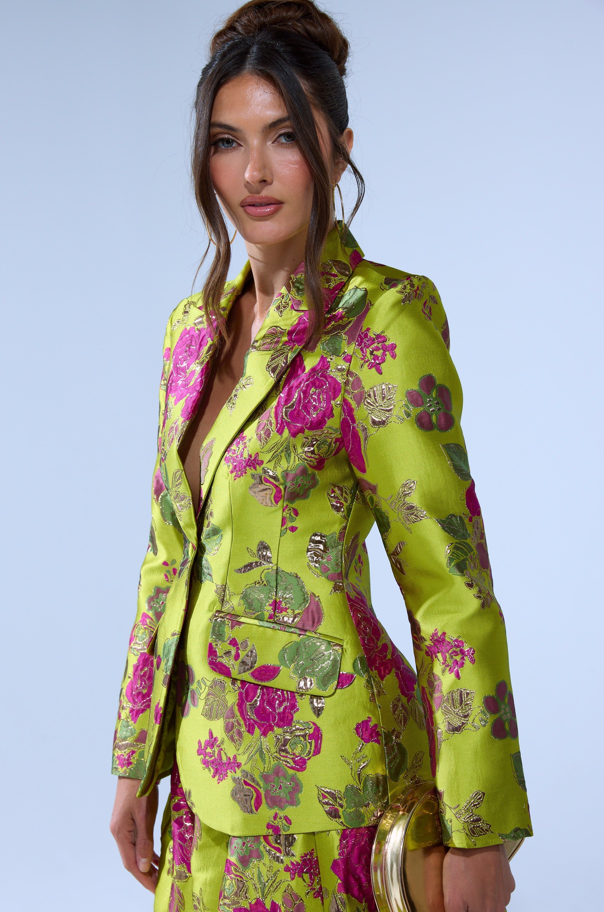 BUY MYSELF FLOWERS BROCADE BLAZER IN LIME